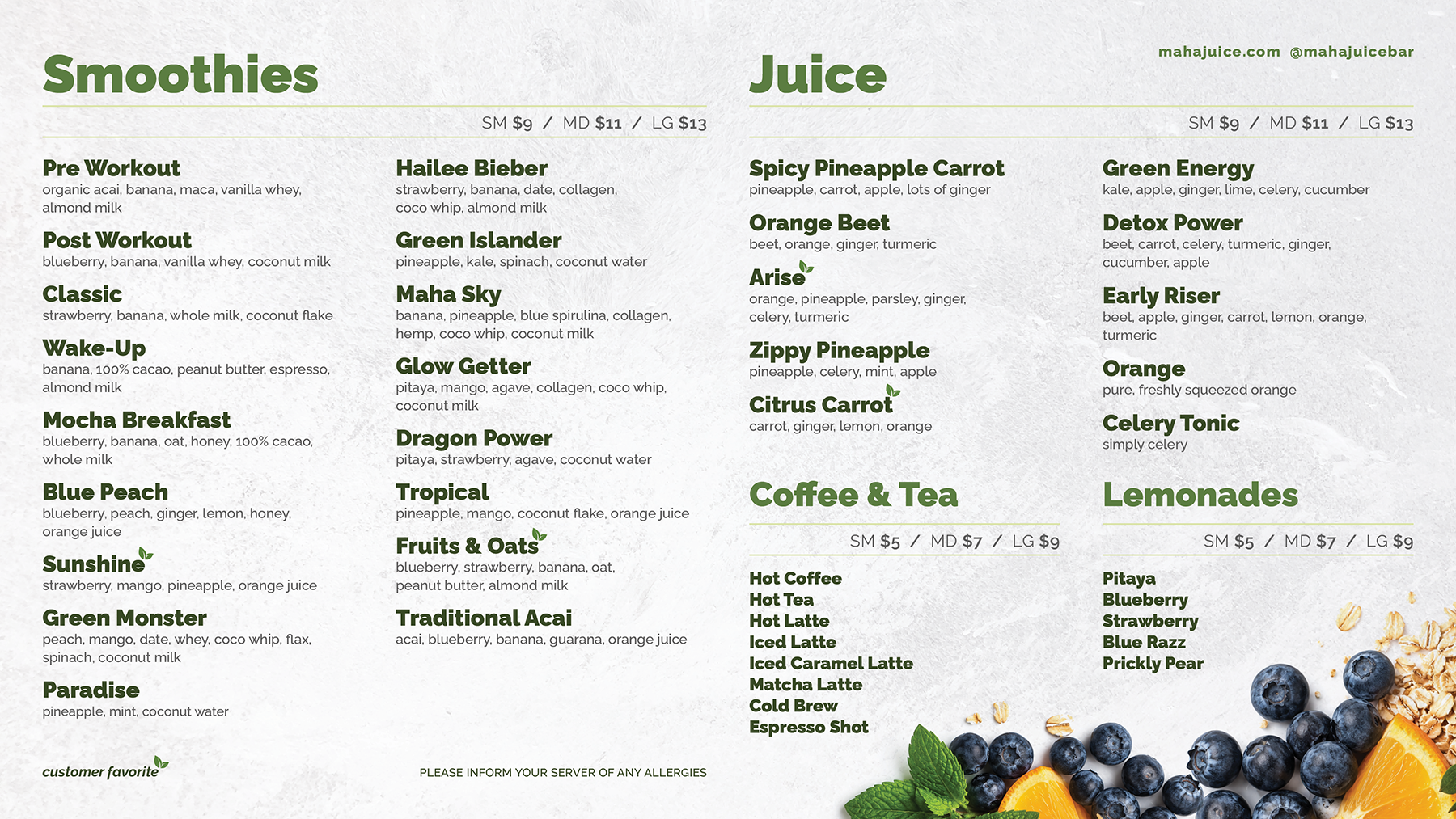 Maha Juice Bar Digital Menu Board