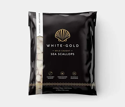 Marder Seafood White Gold Frozen Scallops Packaging